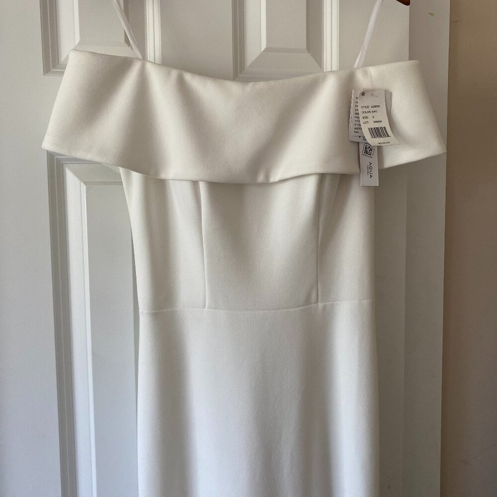AQUA Off-the-Shoulder Scuba Crepe Gown - Exclusive NWT White Ivory Size 6 - Picture 6 of 7